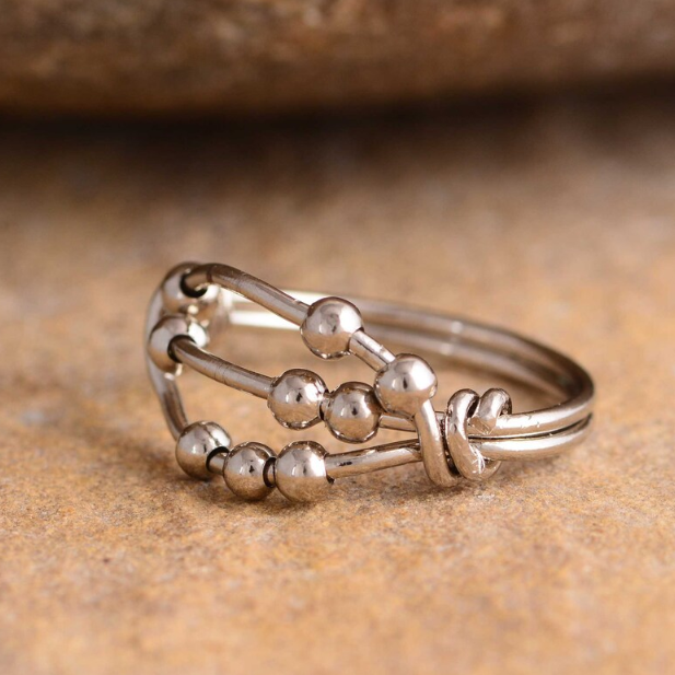 Sterling Silver double layer Beads Ring