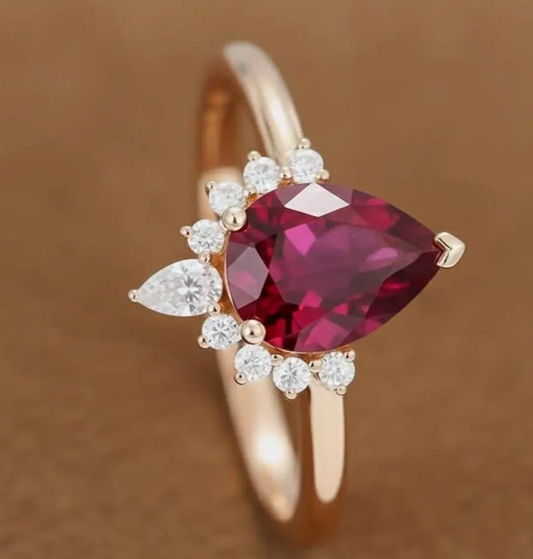 14K Gold Pear & Round Cluster Wedding Ring